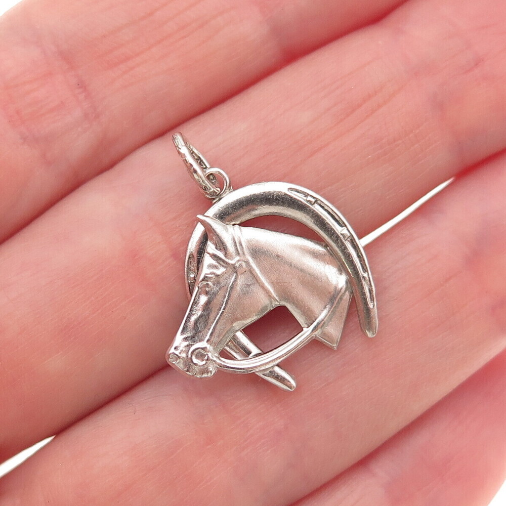 Carl Art Sterling Silver Antique Art Deco Horse & Horseshoe Mini Charm Pendant